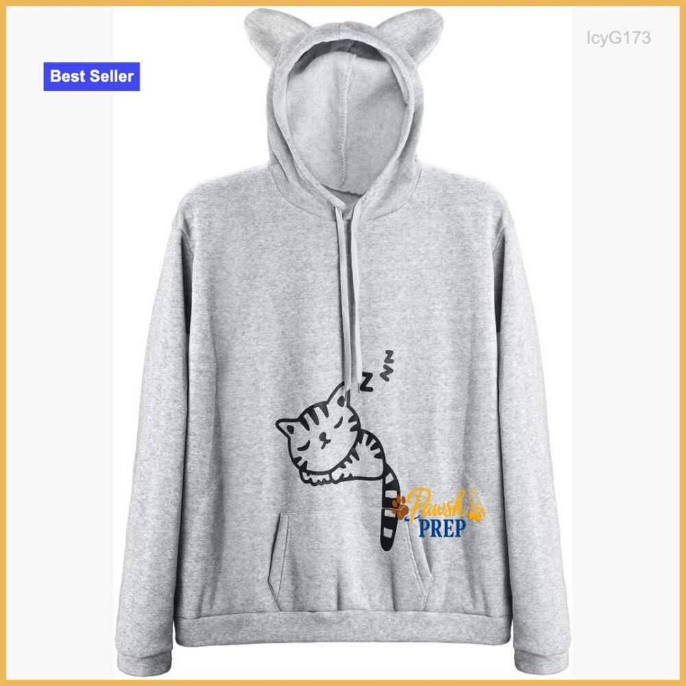 Cat Ear Hoodie Pullover Sweatshirt with Kangaroo Pocket Long Sleeve